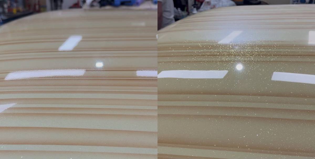 1970 Caprice roof, 50/50. Hazy flake on one side, corrected and sparkling on the other